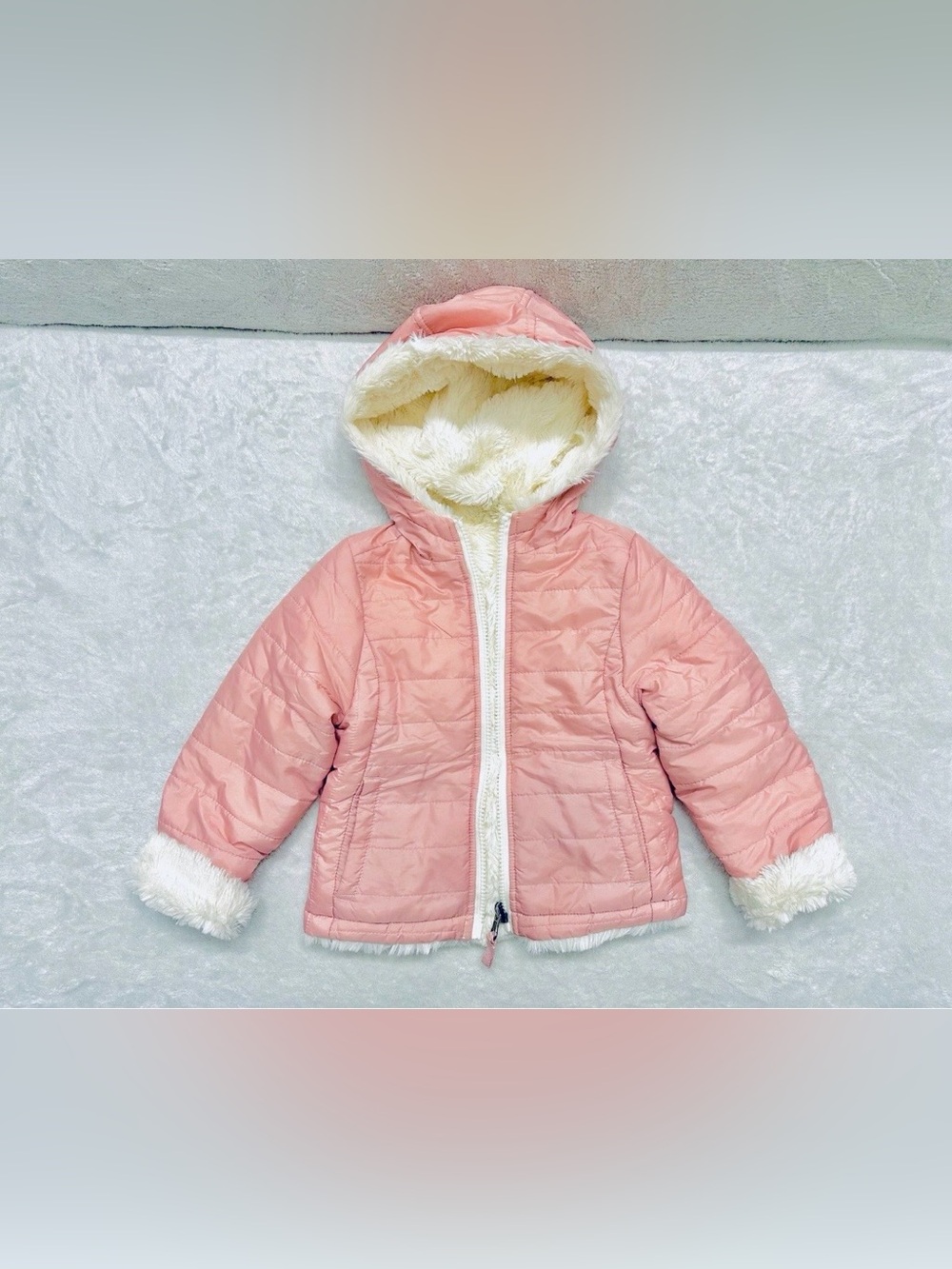 Me Jane Mini Pink White Fleece lined TWO SIDES Coat 3T years Excellent Condition
